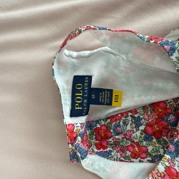 Ralph Lauren Girls Red & Blue Floral Cotton Dress (size 6x) - Picture 3 of 4